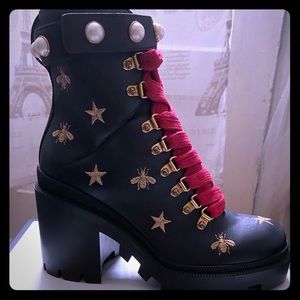 Gucci Embroidered Leather Ankle Boot